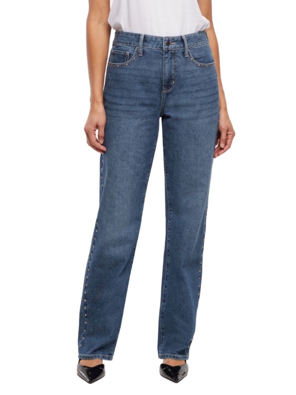 Express 12 Classic High-Rise Straight Leg Jeans with Side Stud Detail - Blue
